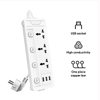 Deli ET410 2 Pin 3 Port White 2Meter With 3 USB Port Power Strip